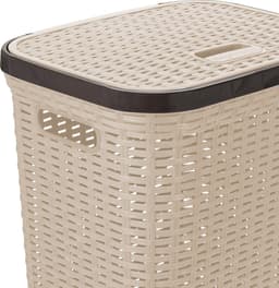 Hega Hogar Wasmand met deksel Rotan - 2x - beige - gevlochten kunststof - 60 liter - 34 x 43 x 62 cm — thumbnail 3