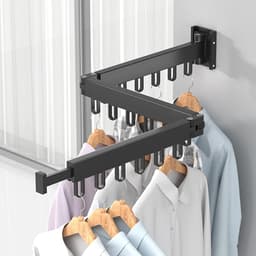 Droogrek, inschuifbaar, met 18 haken, wandgemonteerde kledingstandaard, ruimtebesparend, inklapbaar, kledingstang met handdoekhouder voor balkon, wasruimte, slaapkamer - Zwart — thumbnail 5