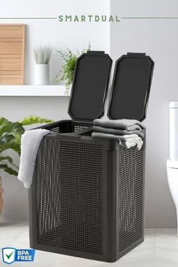 Wasmand met 2 Vakken 84 Liter voor Wit en Gekleurd Wasgoed met Handvatten — thumbnail 4