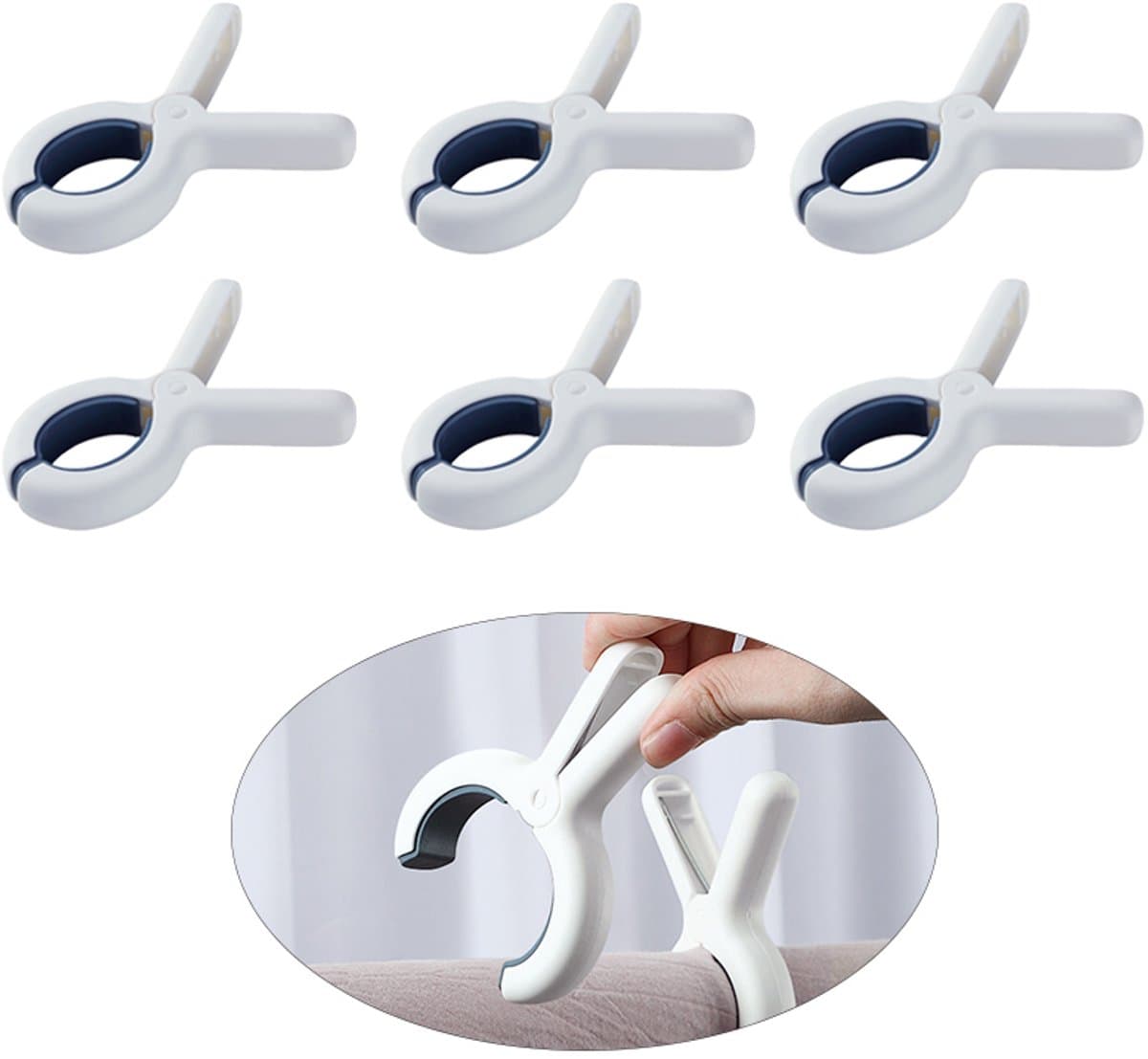 6-stuks strandlakenclip - Dekenclip -Winddichte clip - Droogclip -Sterke bijtkracht - Antislip - Beschadigt kleding niet - Winddicht - Geschikt voor knuffels, handdoeken, kleding, kamperen en reizen - Wit — afbeelding 1
