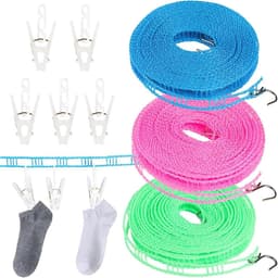 Draagbare Winddichte Nylon Waslijn - 3 Stuks 8m met Antislip Pins voor Binnen en Buiten — thumbnail 1