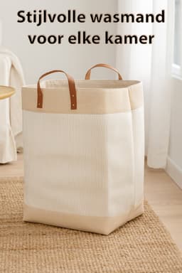 Webzon – Wasmand – Wasmanden – Wasmand inklapbaar – Opvouwbare Wasmand – 30×35×55 cm – Engels design – Jute stof met leren handvatten – Opbergmand – Opvouwbaar en ruimtebesparend – Creme-beige — thumbnail 5