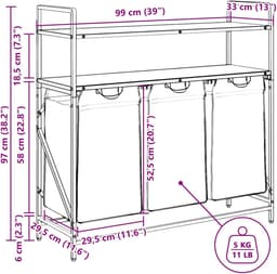 vidaXL - Wasmand - 3 - vakken - met - planken - gerookt - eikenkleurig — thumbnail 2