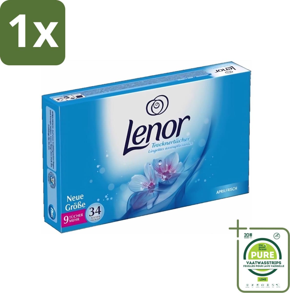 1 x Lenor - Droogtrommeldoekjes - Aprilfris - Textielverfrisser - 34 Doekjes - Lenor Droogtrommeldoekjes - Wasverfrissers - Geur - Frisheid - Zachtheid — afbeelding 1