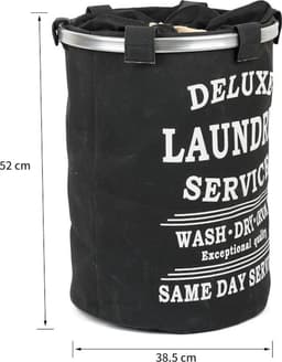 Wasmand 50L - Rond - Tekst Deluxe Laundry Service -> Same Day Service- Badkamer - Wasmand afsluitbaar - Waszak - Zwart — thumbnail 3