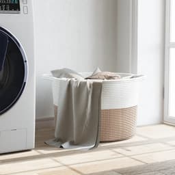 vidaXL - Wasmand - Ø - 55x36 - cm - katoen - bruin - en - wit — thumbnail 4