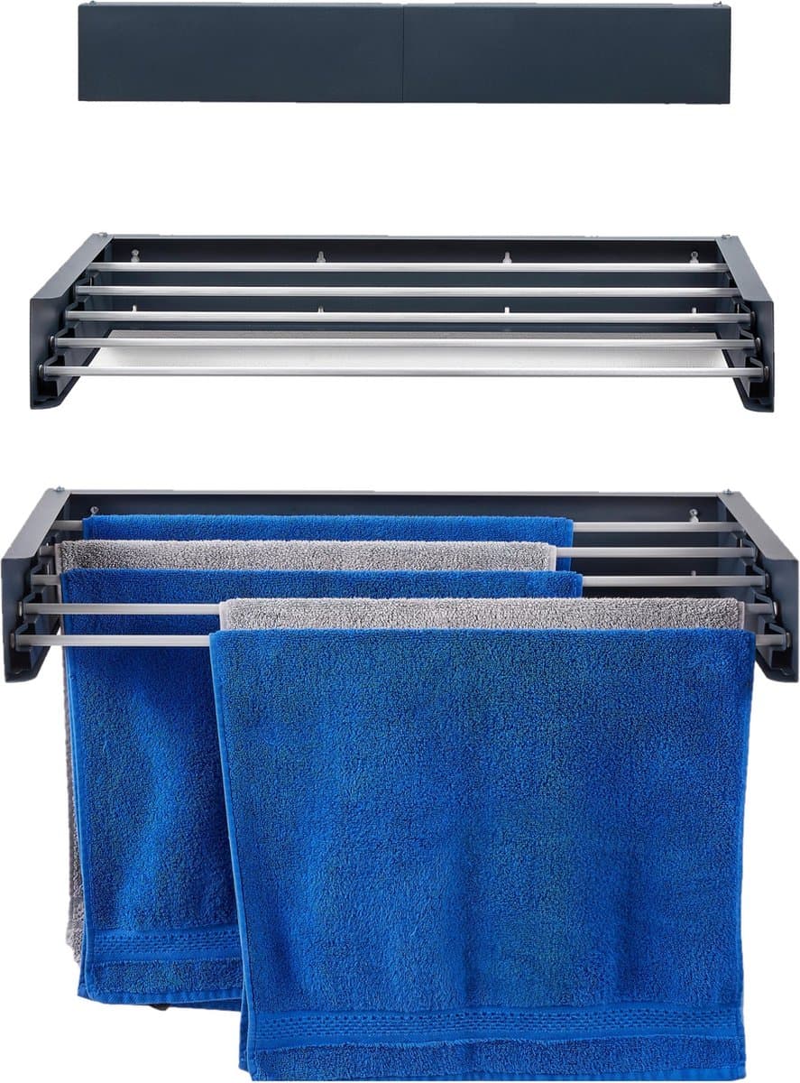 Foxydry Hide 71 cm - Droogrek wandmontage - Intrekbare waslijn voor aan de muur - Kleur Antraciet - 71 x 35 x 13 cm — afbeelding 1
