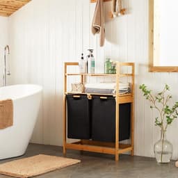 Allecto Premium - Bamboe Wasmand met 2 Planken en Uittrekbare Waszakken - Voor Slaapkamer, Badkamer en Waskeuken - 93 x 64 x 33 cm Zwart — thumbnail 4
