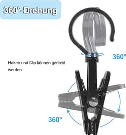 Allecto Plus - 20 draaibare wasknijpers met cliphaken voor kleding, gordijnen en hoeden in zwart en wit. Duurzaam en praktisch. — thumbnail 5