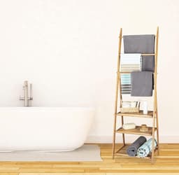 Inklapbaar bamboe handdoekrek badkamerrek - 3 planken 3 stangen 4 haakjes - HxBxD: 152x53x31 cm natuur Wasmachine rek — thumbnail 4