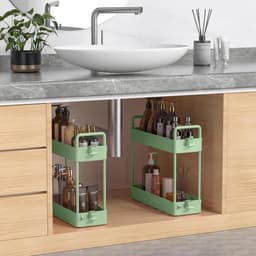 Opslag Trolley Cart Slide-out Slim Rolling Utility Cart - Opslag Rekken - Keuken Badkamer Wasruimte Slaapkamer - Kunststof Groen. Wasmachine rek — thumbnail 3