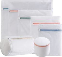 Waszakken - 7-pack waszakken met rits - Mesh waszakken voor wasmachines - Fijne mesh en grote mesh herbruikbare waszakken - voor delicate shirts, sokken, ondergoed, bh's, lingerie, babykleding - Ritssluiting in grove mesh-kleur van 70 g — thumbnail 1