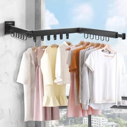 Uittrekbaar en Inklapbaar Wanddroogrek met 18 Ophanghaken en 3 Vouwarmen - Perfect voor Balkon en Badkamer — thumbnail 1