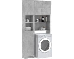 Wasmachine ombouw - Kast - Opbouwmeubel - Verhoger - Wasmachine meubel - Opbergkast - Hout - Betongrijs
