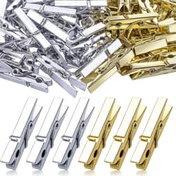 Mini Plastic Clips - Kleine Knijpers - Foto's Ophangen - Duurzaam Kunststof - 100 Stuks - Goud en Zilver — thumbnail 1