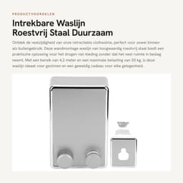 Dailygoods- Waslijn Uittrekbaar 4,2 Meter - Wanddroogrek - Roestvrij Staal - Modern Design - Max. Belasting 20 kg - Geschikt voor Binnen/Buiten - Wasrek — thumbnail 1