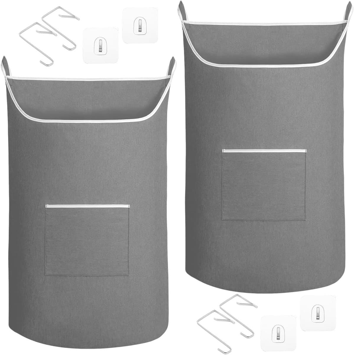 Hanging waszakken voor aan de muur - 2 stuks, 91 x 56 cm, grote opbergzakken voor was, grijs, ruimtebesparend en praktisch — afbeelding 1