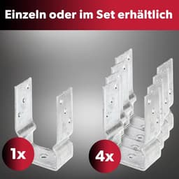 1x U-vormige paalsteun, vrije breedte 91 mm, totale lengte 150 mm, thermisch verzinkt staal, paalsteun voor vastschroeven of betonneren, U-profiel staal, grondanker, balkdrager — thumbnail 3