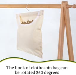Draagbare Wasknijperhouder - Hangende Opbergtas - Wasknijpers Opbergen - Draaibare Haak - 30 x 25.5 cm - Beige — thumbnail 5