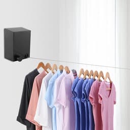 Intrekbare Waslijn - Wanddroogrek Uitschuifbaar - Kleding Drogen - Roestvrijstalen Kabel - 47 Meter - Zwart — thumbnail 2