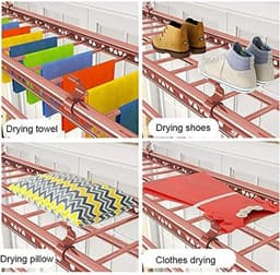 Plafond Airer Droogrek - Waslijn Katrol - Kleding Drogen - Ruimtebesparend Ontwerp - 150 cm - Roségoud — thumbnail 3
