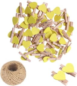 Mini Houten Wasknijpers - Fotoclips Hart - Decoratie en Knutselen - Milieuvriendelijk Materiaal - 25 Stuks - Geel — thumbnail 1