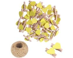 Mini Houten Wasknijpers - Fotoclips Hart - Decoratie en Knutselen - Milieuvriendelijk Materiaal - 25 Stuks - Geel
