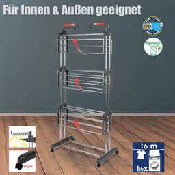 Droogrek Toren met 3 Niveaus en Wielen - Ruimtebesparend Wasrek voor Binnen en Buiten — thumbnail 2