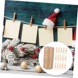 Houten Fotoclips - Wasknijpers Decoratie - Foto's Ophangen - Natuurlijk Jute Touw - 100 Stuks - Kaki — thumbnail 5