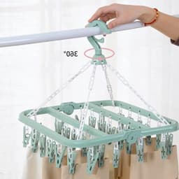 Multifunctionele Droogrek voor Kleding, Vouwbaar Droogrek met 32 Clips voor Sokken, Ondergoed en Baby Kleding in Groen — thumbnail 3