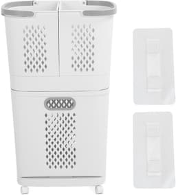 Dailygoods- Wasmand 3 Vakken - Plastic Wasmand met Wielen - Draagbare Rollende Wasmand - Verwijderbare Opbergcontainers - Lichtgewicht PP-Plastic - Handvat voor Makkelijk Gebruik - Wascontainer — thumbnail 1