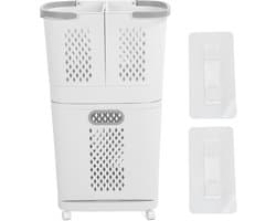 Dailygoods- Wasmand 3 Vakken - Plastic Wasmand met Wielen - Draagbare Rollende Wasmand - Verwijderbare Opbergcontainers - Lichtgewicht PP-Plastic - Handvat voor Makkelijk Gebruik - Wascontainer