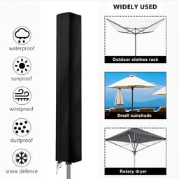 Droogmolenhoes - Beschermhoes - Droogmolen Hoes Universeel - 210D Oxford - 165×16×16cm - Heavy Duty Roterende Waslijn Afdekking met Rits - voor Tuin, Binnenplaats, Buiten en op de Camping - Zwart — thumbnail 5