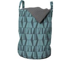ABAKUHAUS groene waszak, moderne vierkante driehoeken, wasmand met handvatten, trekkoordsluiting voor wasserettes, tealblauw donkerblauw