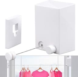 Uittrekbare waslijn - Wandwaslijn droogrek - Was ophangen - Niet-doorhangend staaldraad - 42 meter - Wit — thumbnail 1