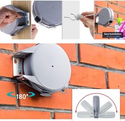 Waslijn - Uitschuifbare lijn - Kleding drogen - 180 graden draaibaar - 6 meter - Grijs — thumbnail 4