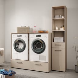 Trendmeubel - Wasmachine droger ombouw en kast met wasmand- 132 cm - Beige — thumbnail 2