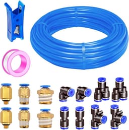 10 meter lucht PU pneumatische slang, 5/16 inch polyurethaan slang, 8mm buitendiameter met 14 pneumatische connectors, slangsnijder en tape — thumbnail 1