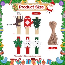 Kerstclips van hout 50 stuks, mini handwerk knijpers, kerstdecoratie met hennepkoord 10m — thumbnail 5