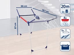 Leifheit droogrek Pegasus 200 Solid - met kleine kledingstukken houders - 20 m drooglengte — thumbnail 5