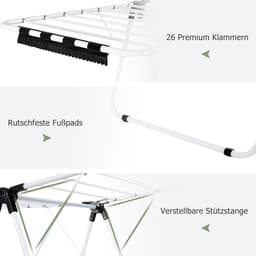 Wasrek Toren - Kledingdroger - Ruim Droogrek - Inklapbaar & Verstelbaar - 176 cm Hoog - Wit — thumbnail 2