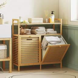 JAQZY Wasmand - Wassorteerder 2 Vakken - Wasmand Meubel - Opbergsysteem - 82 × 33 × 88 cm - Praktisch - Stijlvol - Bamboe — thumbnail 4