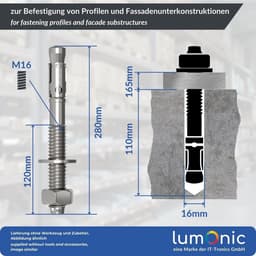 5x Zware Betonanker M16 x 280mm Gegalvaniseerd voor Doorsteekmontage — thumbnail 2