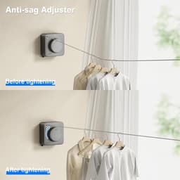 carmdering - Uitrekbare Kledinglijn Binnen & Buiten - Waslijn voor aan de muur- Waslijn van roestvrij staal 304 – Waslijn Uittrekbaar 4.8 meter - Wanddroogrek - Wasrek — thumbnail 5