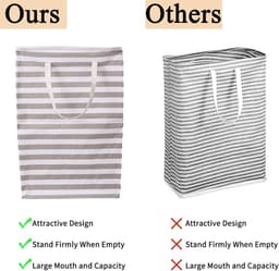 1 grote wasmand - waterdicht - opvouwbare hoge wasmand - met verlengde handgreep - voor kleding - slaapzaalspeelgoed en thuis-Grijsbruine strepen-40*30*60cm — thumbnail 3