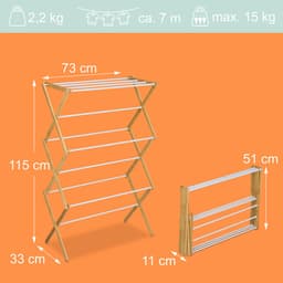 Wasrek inklapbaar - 115x73x33 cm - inklapbaar - staand - bamboe - wit — thumbnail 2