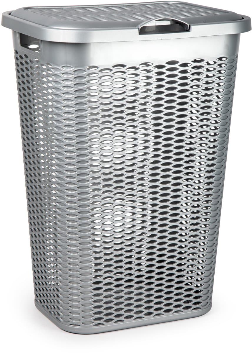 Plasticforte Wasmand Ventilation - met deksel - zilver - kunststof - 51 liter - 43 x 35 x 61 cm - Badkamer - Wasgoed - Nieuw design - Zeer stevig — afbeelding 1