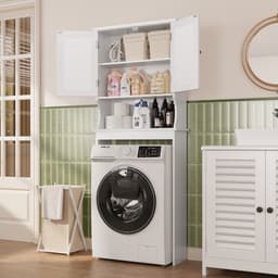 Xbro Wasmachine Kast met 2 Deuren – Badkamerkast met Verstelbare Planken – Voor Badkamer of Wasruimte – 65 x 22 x 163.5 cm – Wit — thumbnail 5