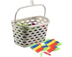 Plasticforte Wasknijpers ophang mandje/bakje - beige - met 72x plastic knijpers — afbeelding 1