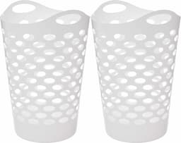5Five Flexibele wasmand/opbergmand - 2x - rond - wit - 75 liter - D41 x H66 cm — thumbnail 1
